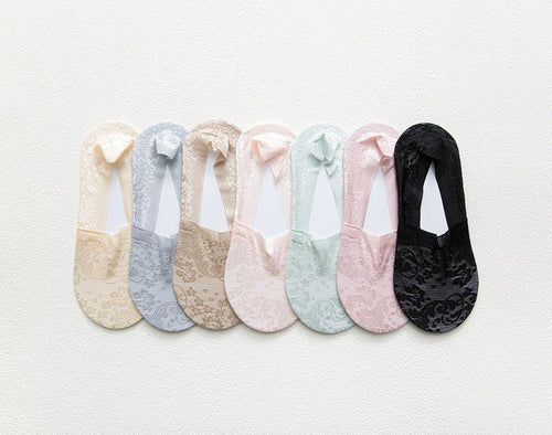 5 Pairs Fashion Women Girls Summer Socks 7 Color Style Lace Flower Short Sock Antiskid Invisible Ankle Socks For Women