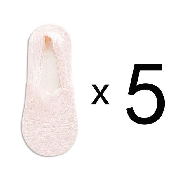 5 Pairs Fashion Women Girls Summer Socks 7 Color Style Lace Flower Short Sock Antiskid Invisible Ankle Socks For Women